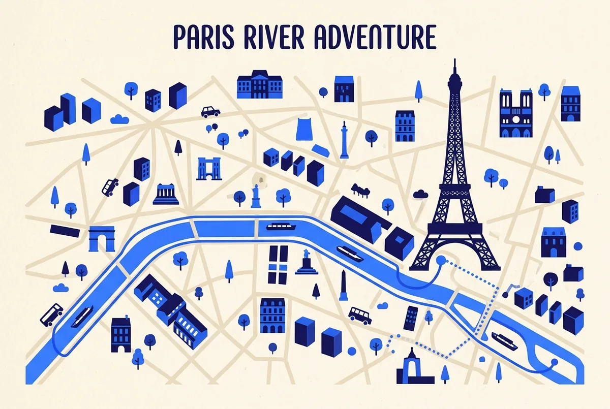 illustrated map of Paris highlights for Crociera sulla Senna e Torre Eiffel: Cosa Comprende il Biglietto Combinato, tour eiffel e crociera sulla senna